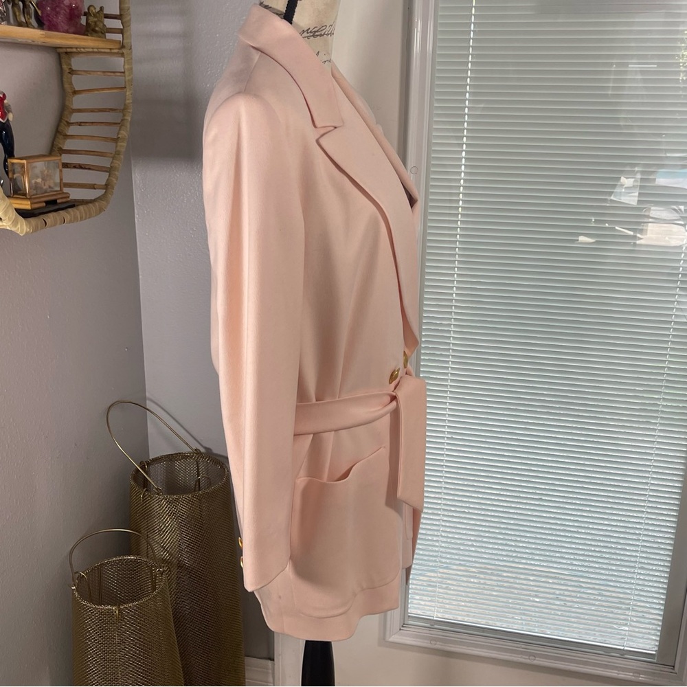 SOLD ESCADA Margaretha Ley 90’s Baby Pink Belted Dbl Breast Wool Cashmere Blazr - Picture 2 of 16